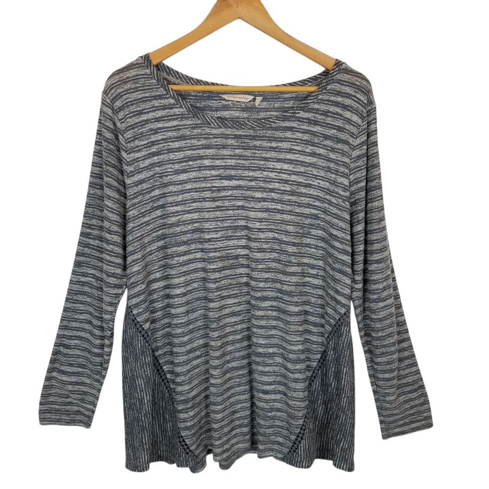 Soft Surroundings Women's Long Sleeve Striped Knit Top Blue Gray Size 1X